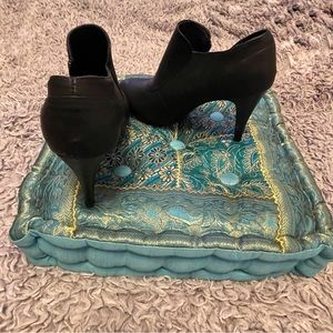 [11] Black Vegan Leather Ankle Booties with Side Zip, Platform, Stiletto Heel